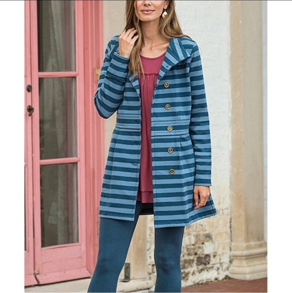 Matilda Jane Blue Striped Fall Breeze Pea Coat Medium - Picture 2 of 10